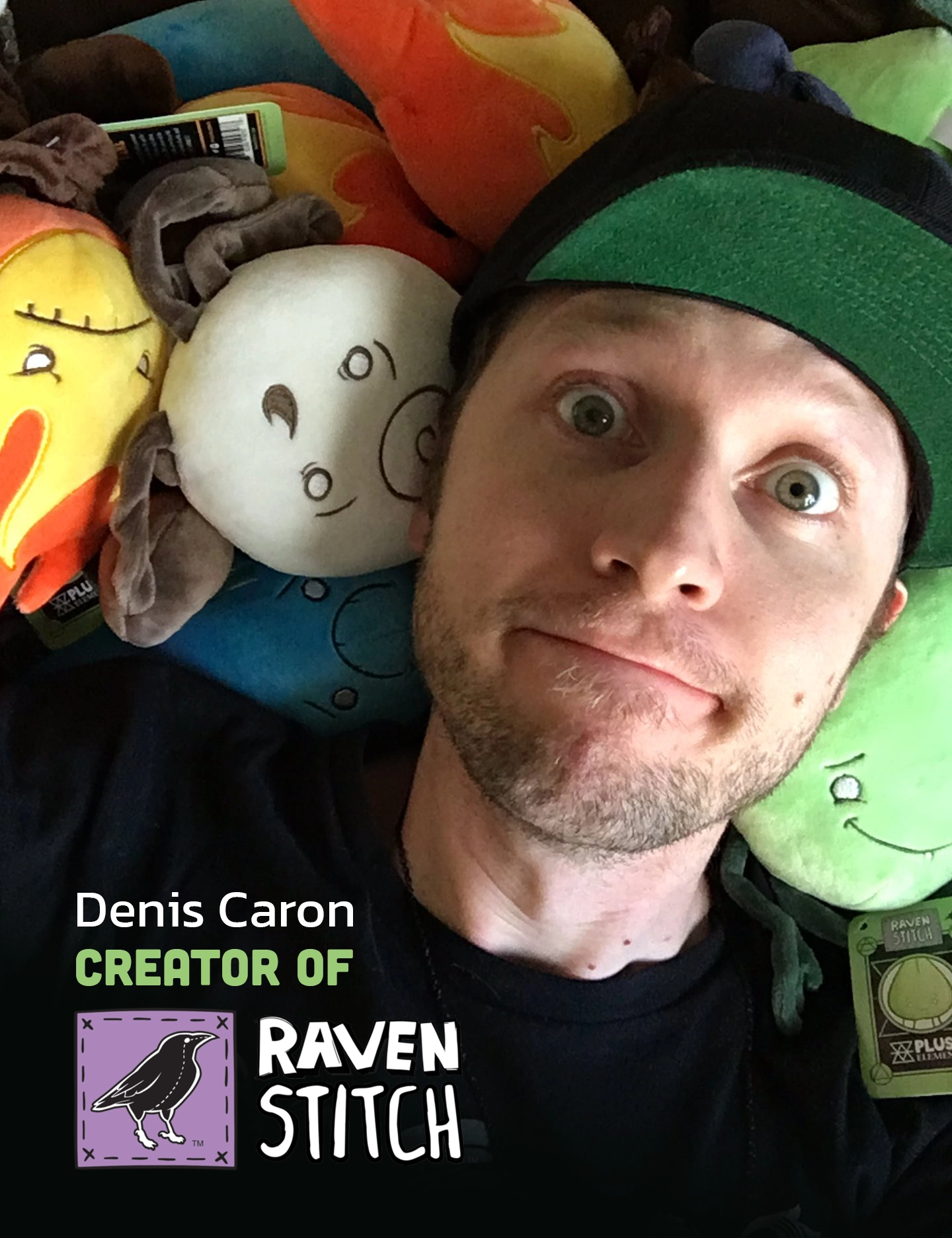 Artist profile photo of Denis Caron, the creator of Raven Stitch and the Plush Elements series.